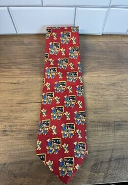 Beaufort Tie Rack Mens Silk Tie Red Teddy Bear School Teacher Math Vintage 90s